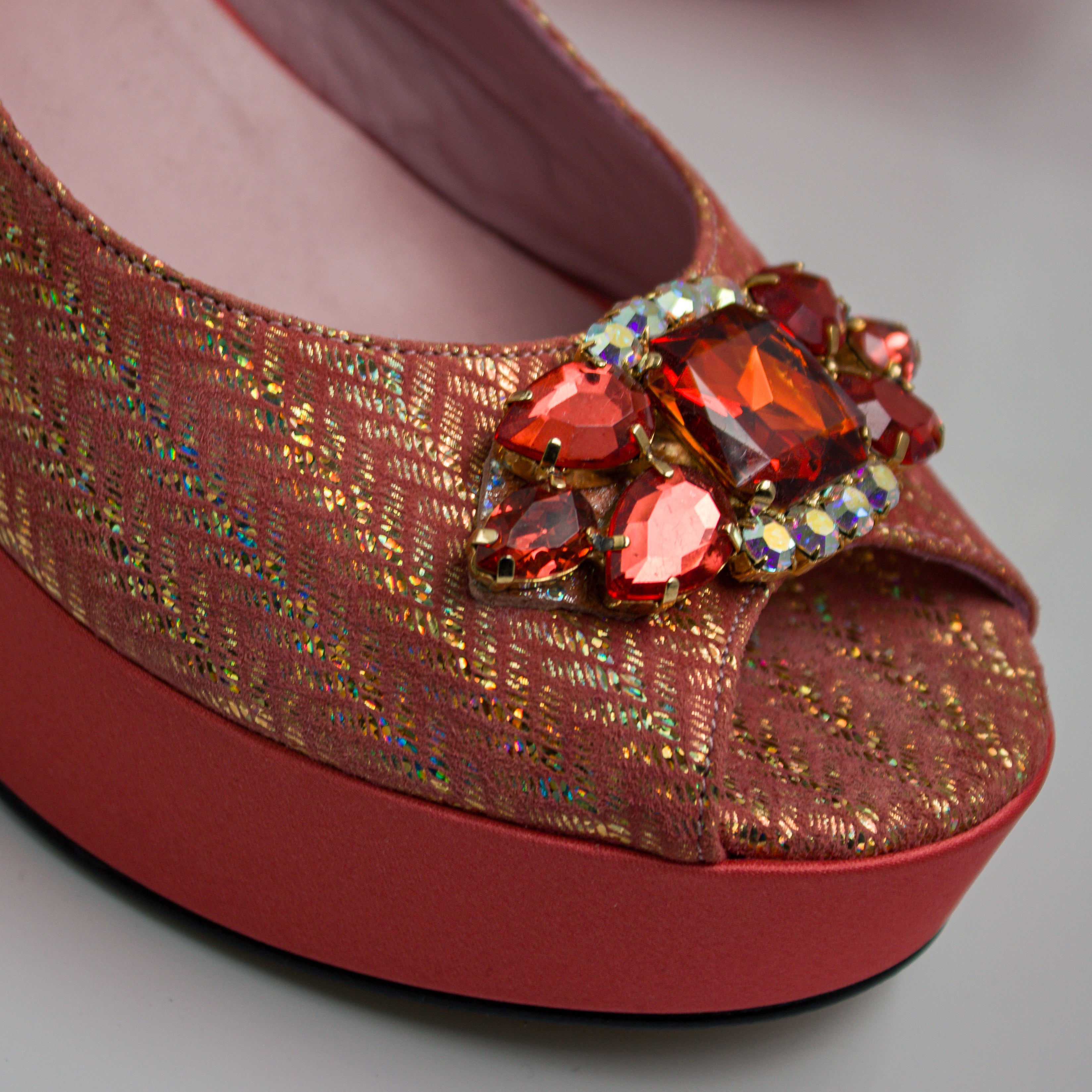 Coral Gold Chevron Wedge Set - Italian Shoe and Bag Set - Classic Shoes London