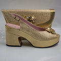 Gold Weave Wedge Set - Italian Shoe and Bag Set - Classic Shoes London
