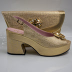 Gold Weave Wedge Set - Italian Shoe and Bag Set - Classic Shoes London