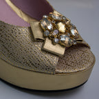 Gold Weave Wedge Set - Italian Shoe and Bag Set - Classic Shoes London