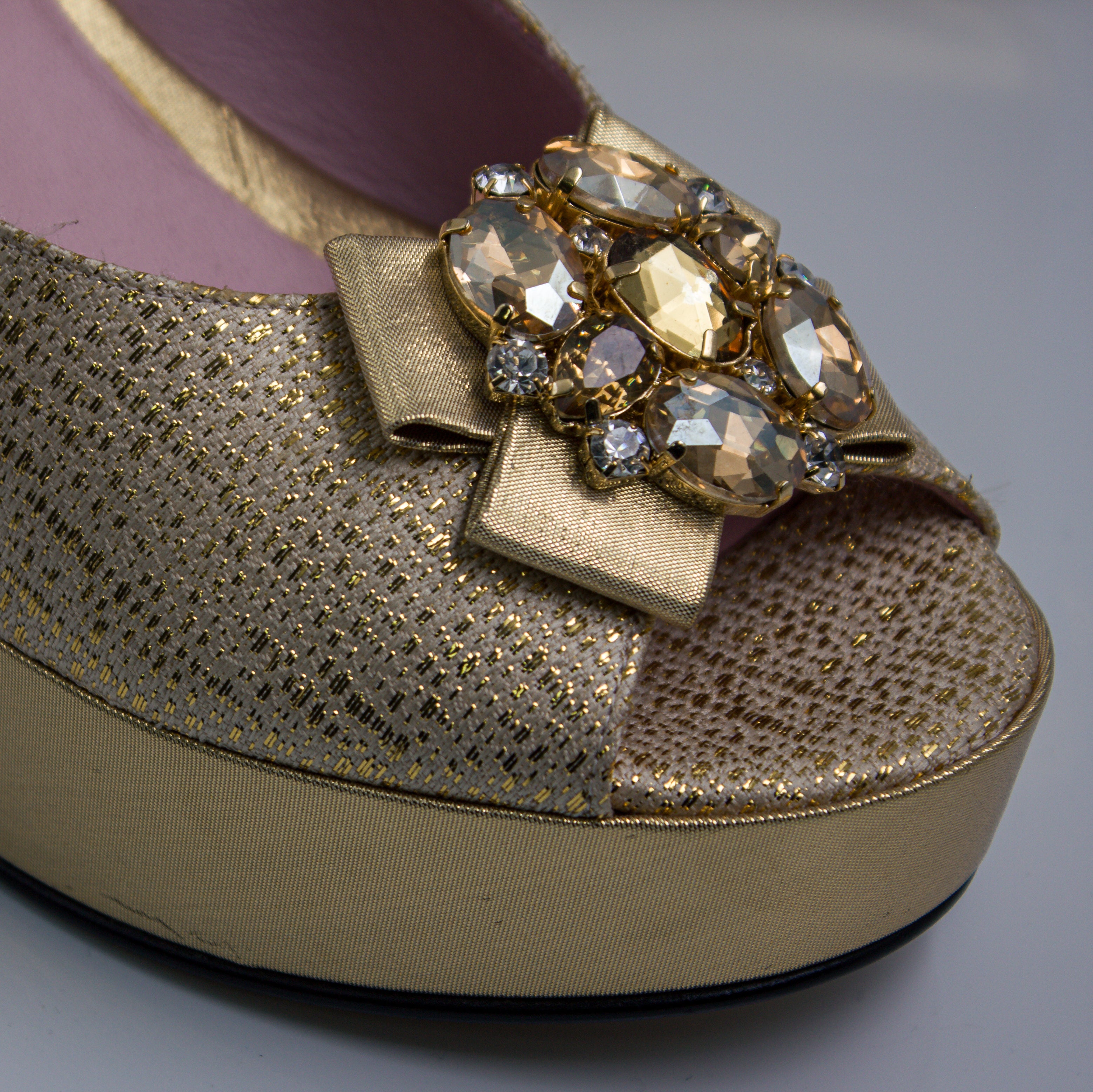 Gold Weave Wedge Set - Italian Shoe and Bag Set - Classic Shoes London