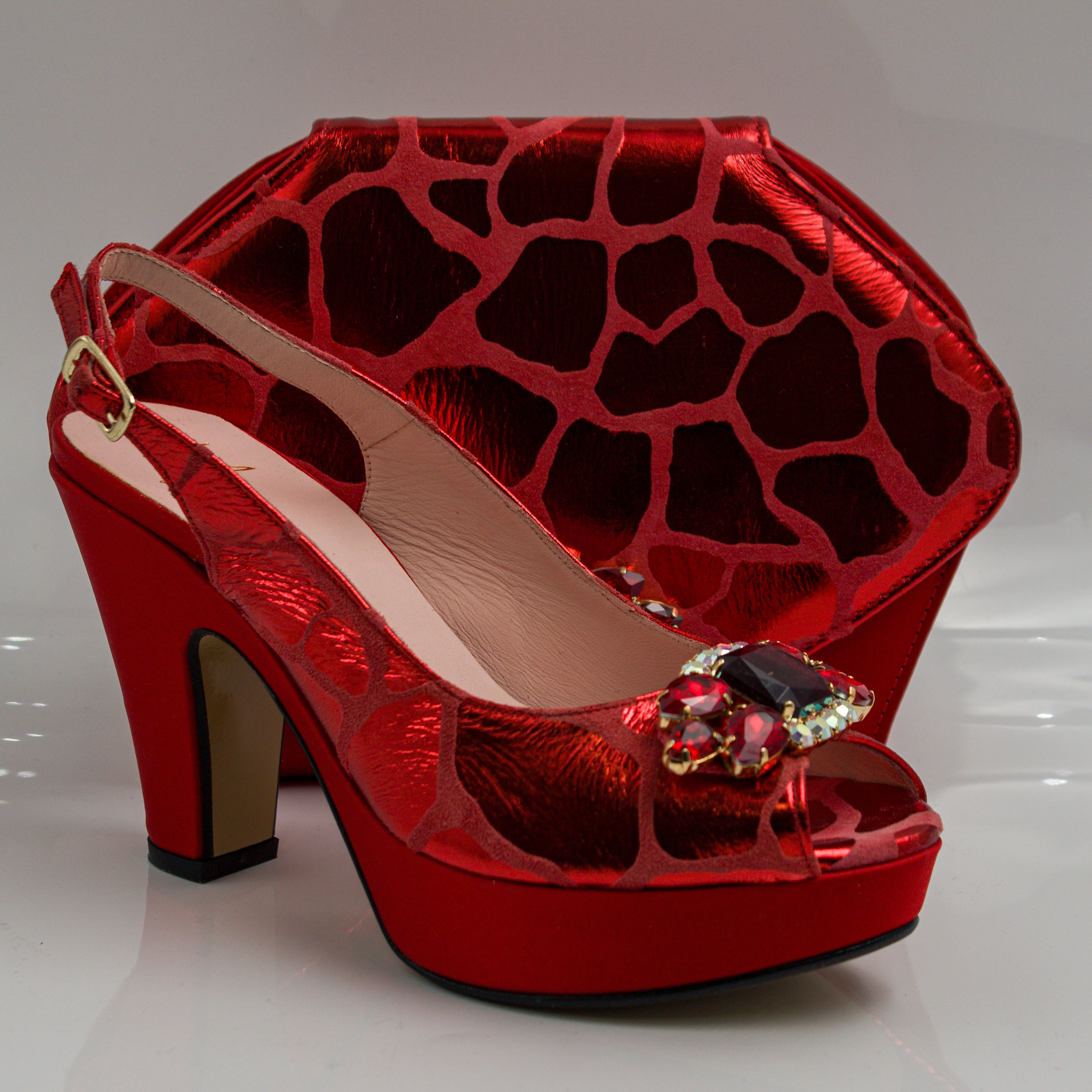 Red Webbed Wedge Set - Italian Shoe and Bag Set - Classic Shoes London