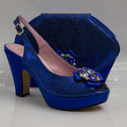 Royal Blue Scaled Wedge Set - Italian Shoe and Bag Set - Classic Shoes London