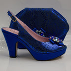 Royal Blue Scaled Wedge Set - Italian Shoe and Bag Set - Classic Shoes London
