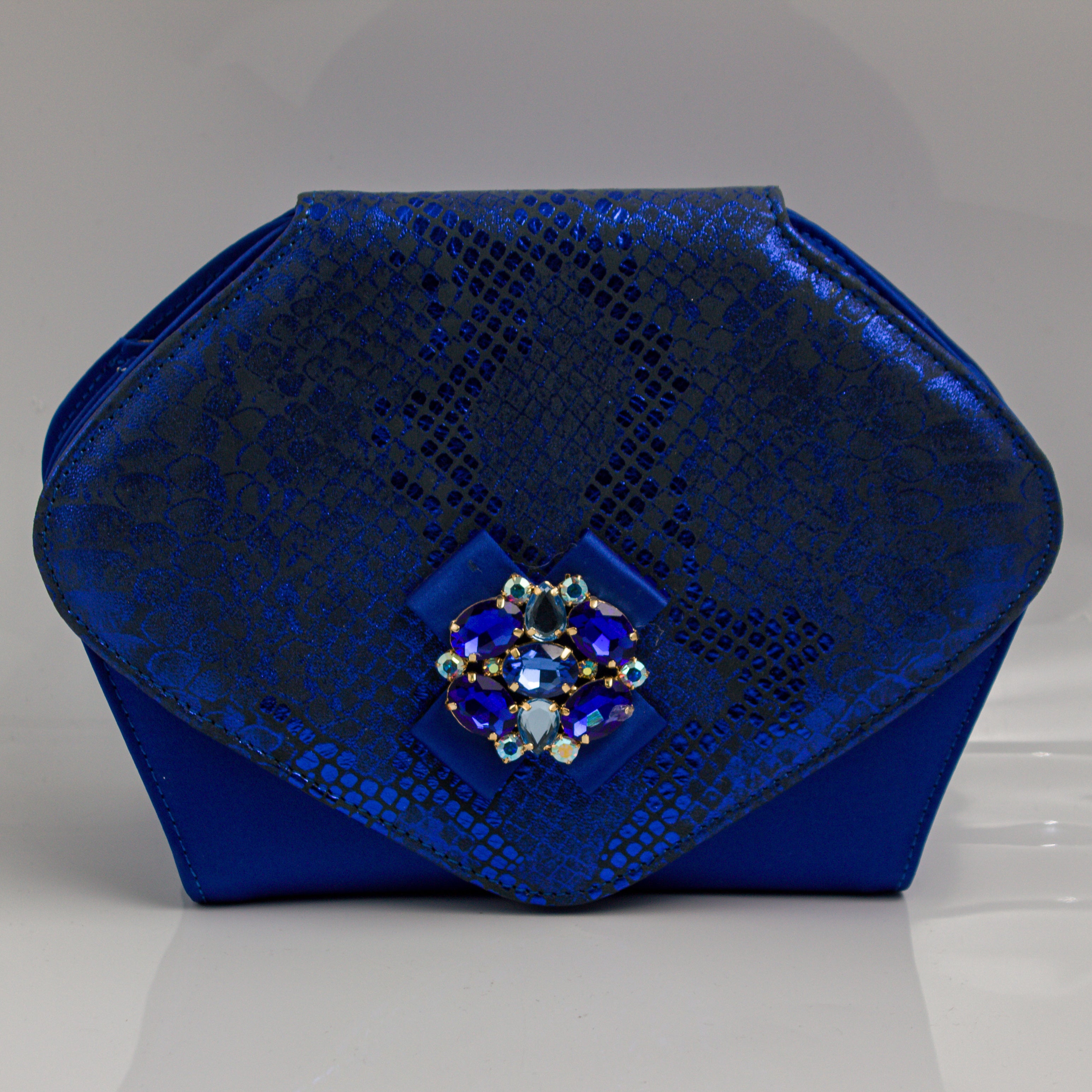 Royal Blue Scaled Wedge Set - Italian Shoe and Bag Set - Classic Shoes London