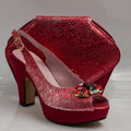 Wine Scaled Wedge Set - Italian Shoe and Bag Set - Classic Shoes London