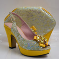 Yellow Shimmer Wedge Set - Italian Shoe and Bag Set - Classic Shoes London