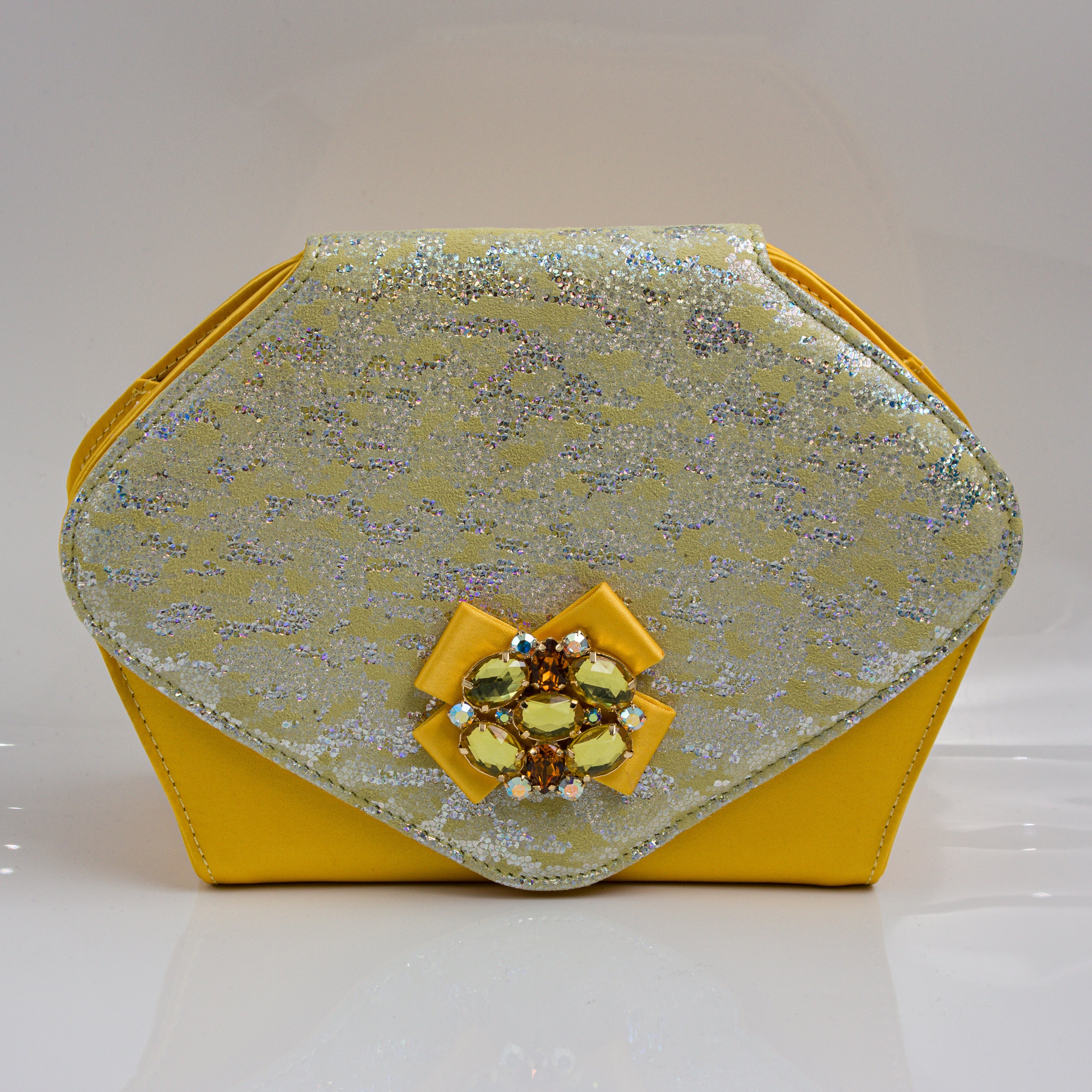 Yellow Shimmer Wedge Set - Italian Shoe and Bag Set - Classic Shoes London