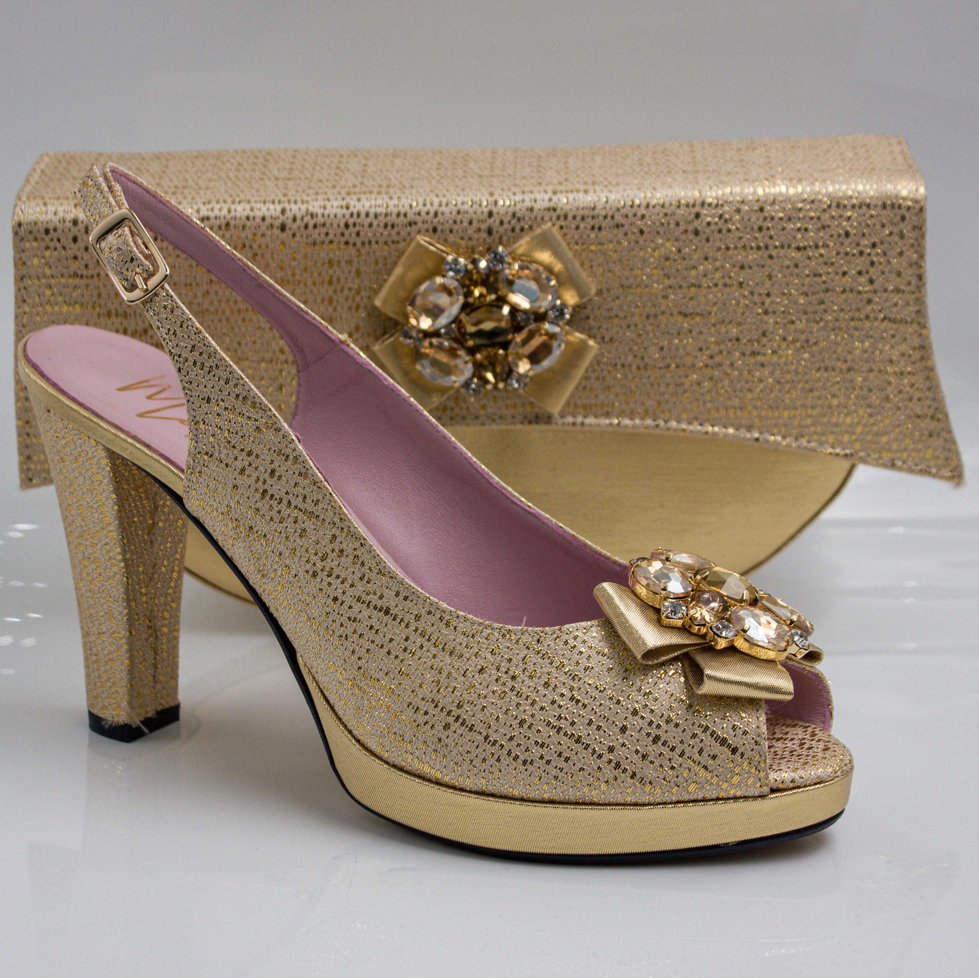 Gold Weave High Set - Italian Shoe and Bag Set - Classic Shoes London