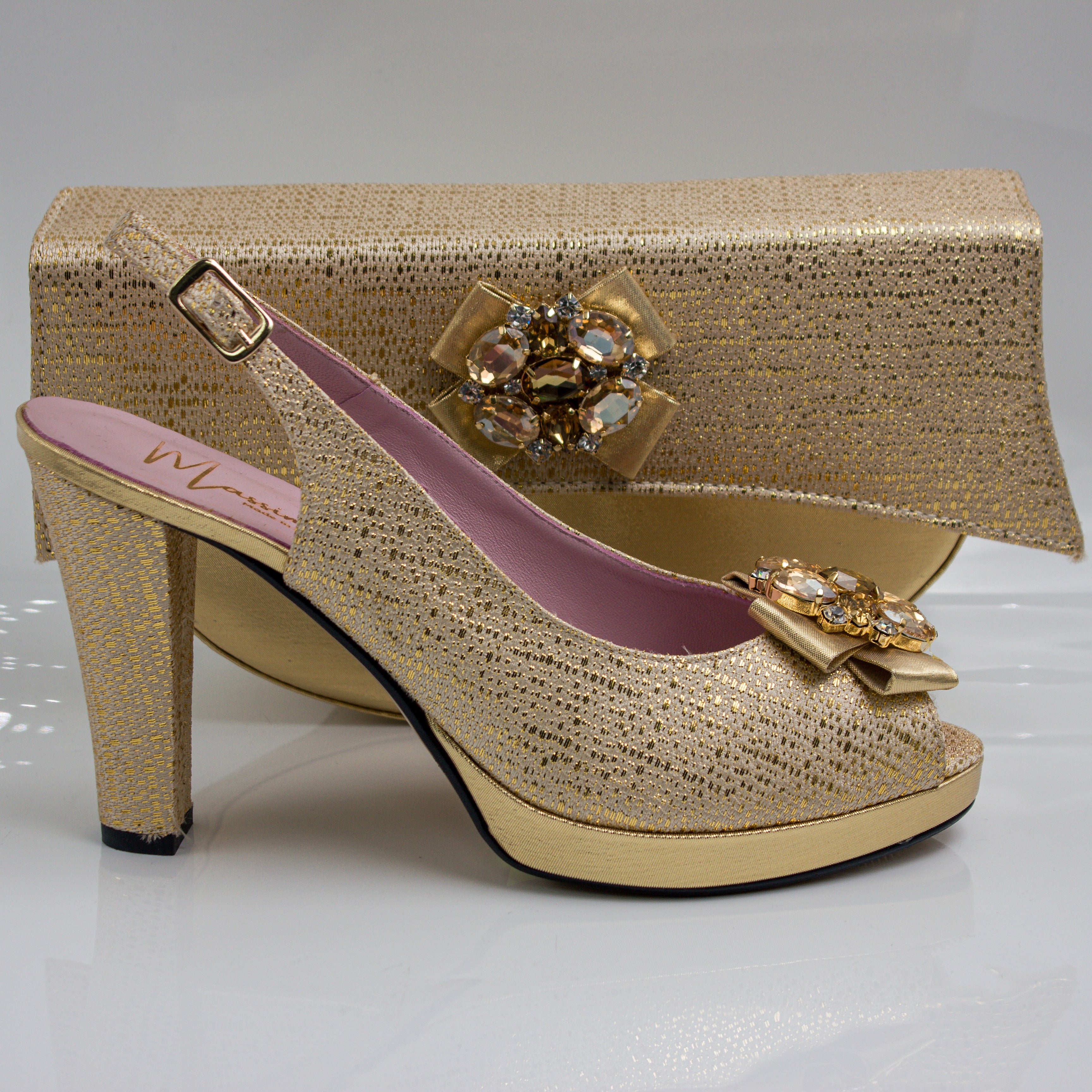 Gold Weave High Set - Italian Shoe and Bag Set - Classic Shoes London
