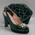 Emerald Green Webbed High Set - Italian Shoe and Bag Set - Classic Shoes London
