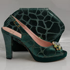 Emerald Green Webbed High Set - Italian Shoe and Bag Set - Classic Shoes London