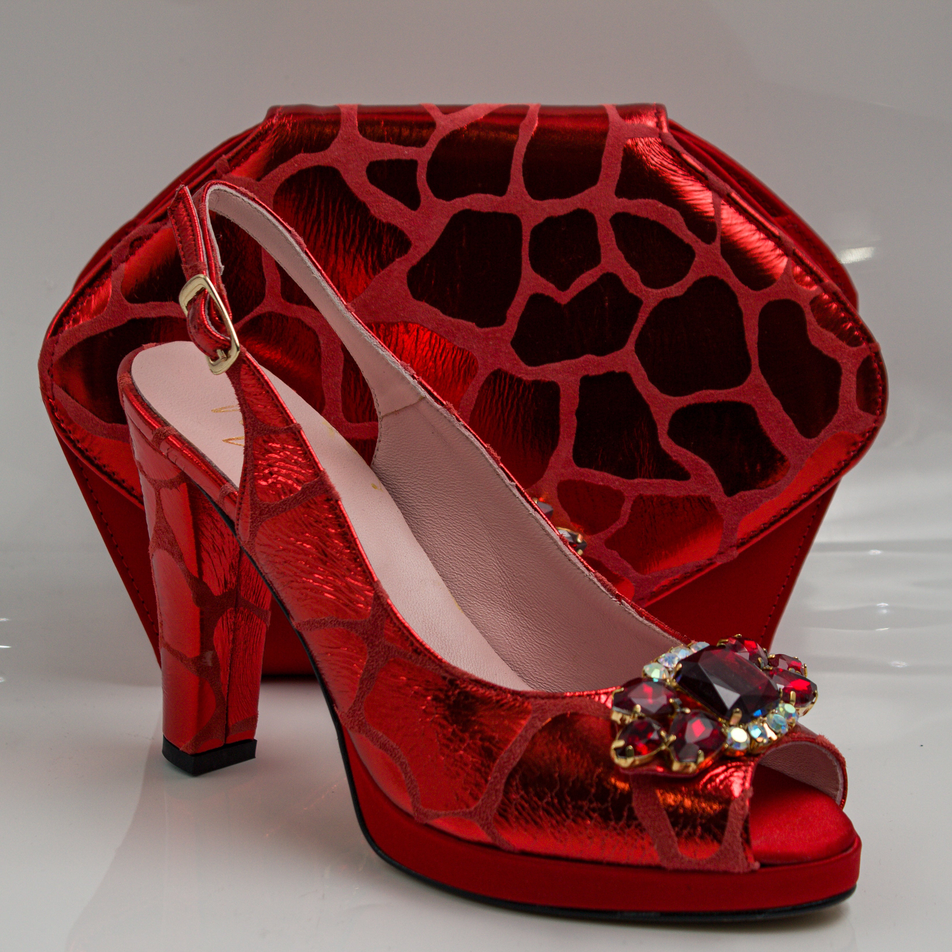 Red Webbed High Set - Italian Shoe and Bag Set - Classic Shoes London