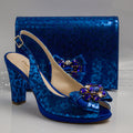 Royal Blue Checkered High Set - Italian Shoe and Bag Set - Classic Shoes London
