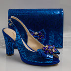 Royal Blue Checkered High Set - Italian Shoe and Bag Set - Classic Shoes London