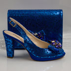 Royal Blue Checkered High Set - Italian Shoe and Bag Set - Classic Shoes London