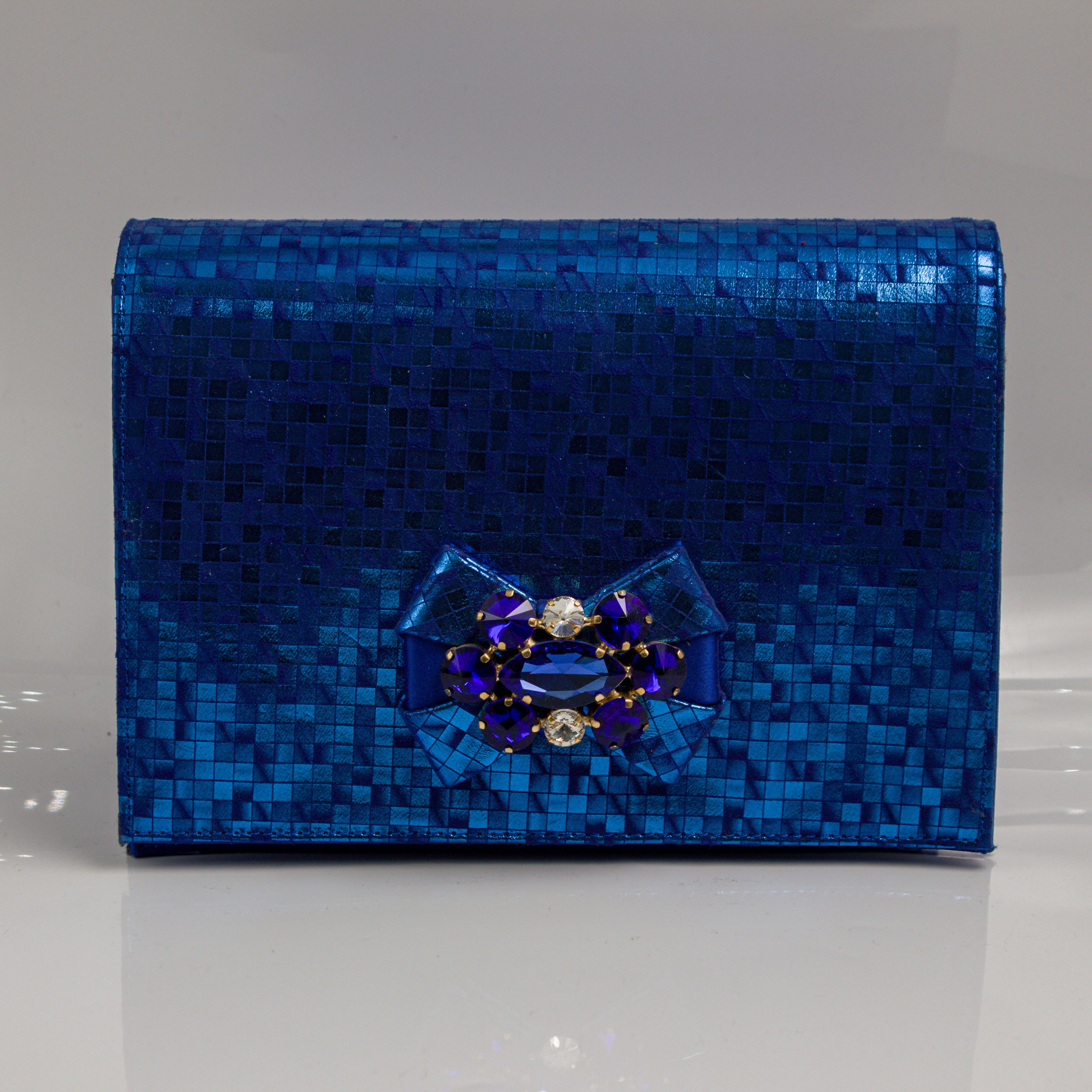 Royal Blue Checkered High Set - Italian Shoe and Bag Set - Classic Shoes London