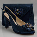 Navy Blue Checkered High Set - Italian Shoe and Bag Set - Classic Shoes London