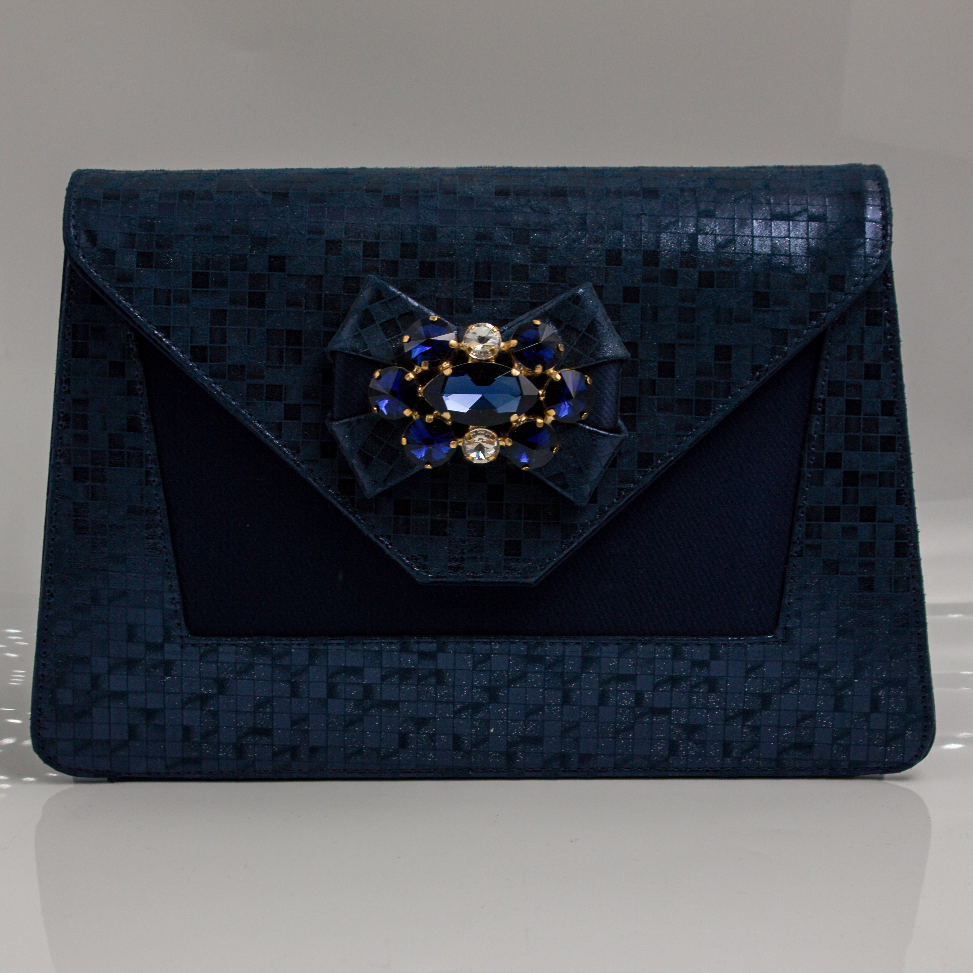 Navy Blue Checkered High Set - Italian Shoe and Bag Set - Classic Shoes London
