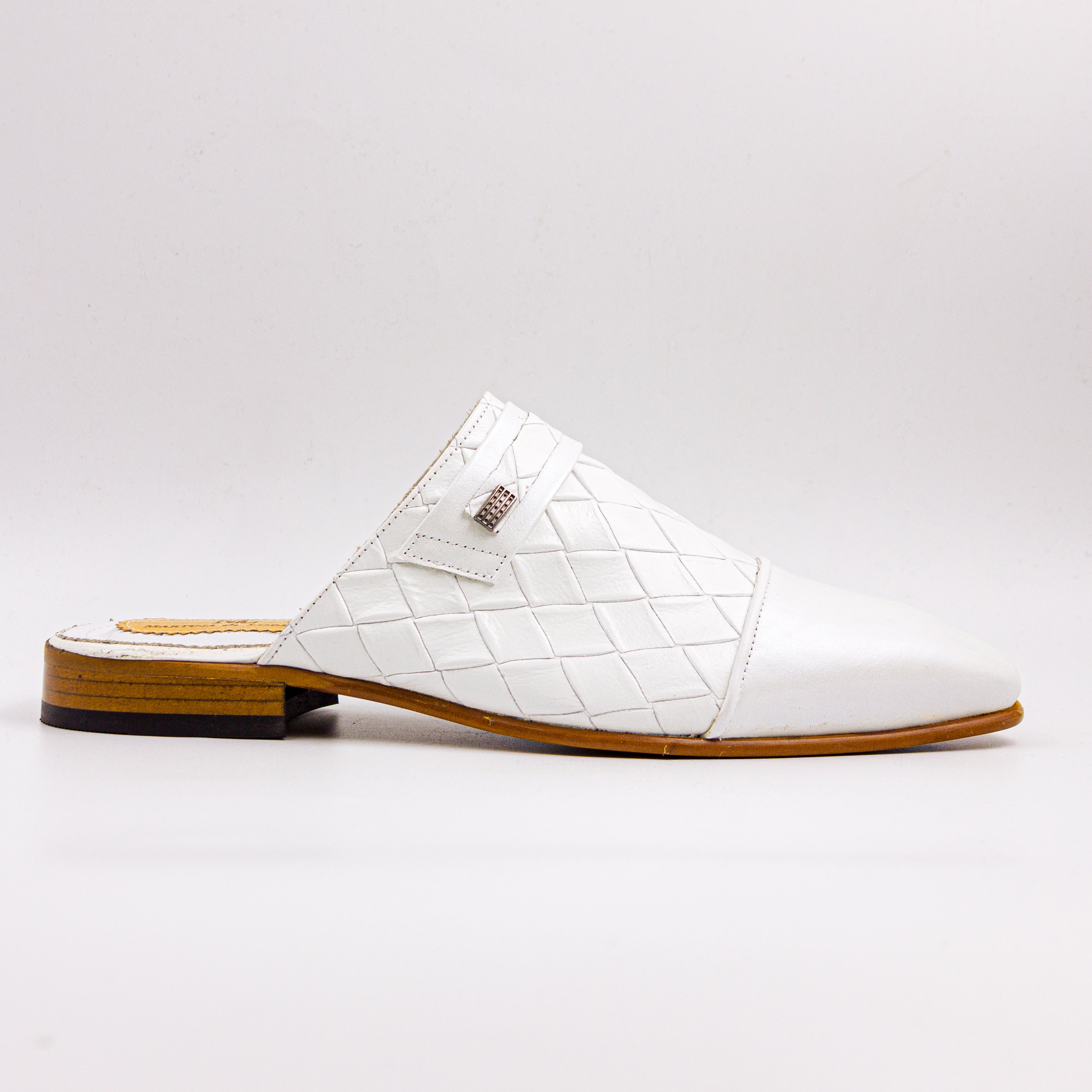 White Kingsley Diamond-Weave Half Shoes