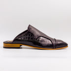 Black/Burgundy Piping Ashcombe Croc-Panel Half Shoes