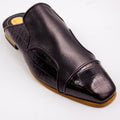 Black/Burgundy Piping Ashcombe Croc-Panel Half Shoes