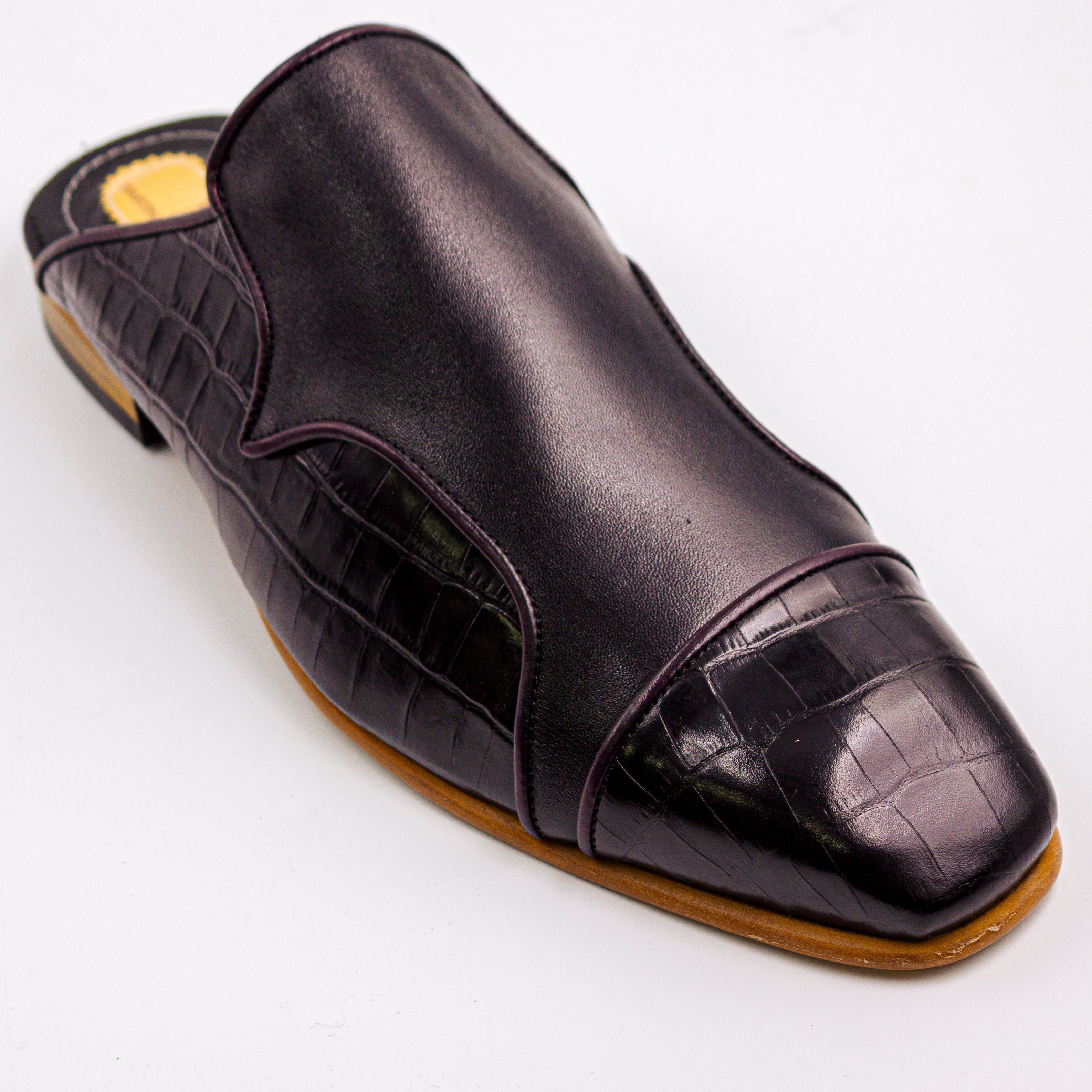 Black/Burgundy Piping Ashcombe Croc-Panel Half Shoes
