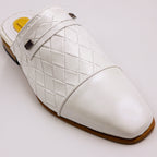 White Kingsley Diamond-Weave Half Shoes