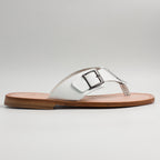 White Buckle Strap Slippers