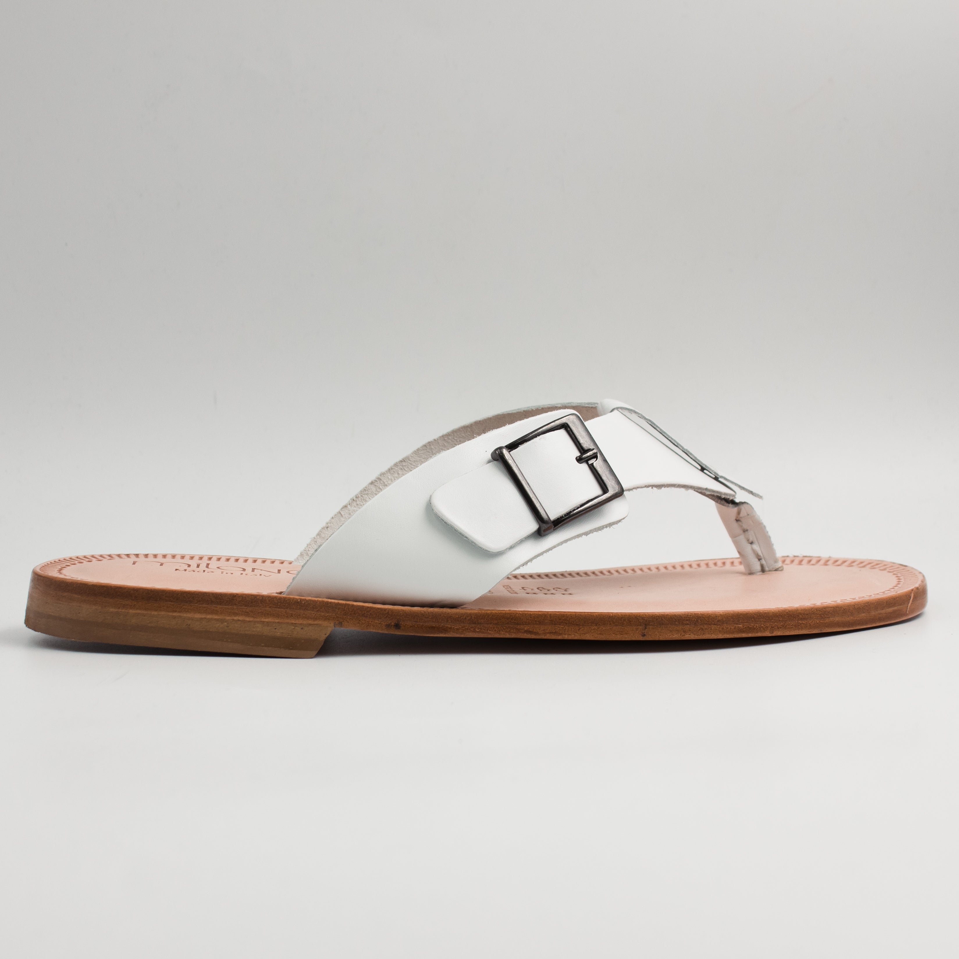 White Buckle Strap Slippers