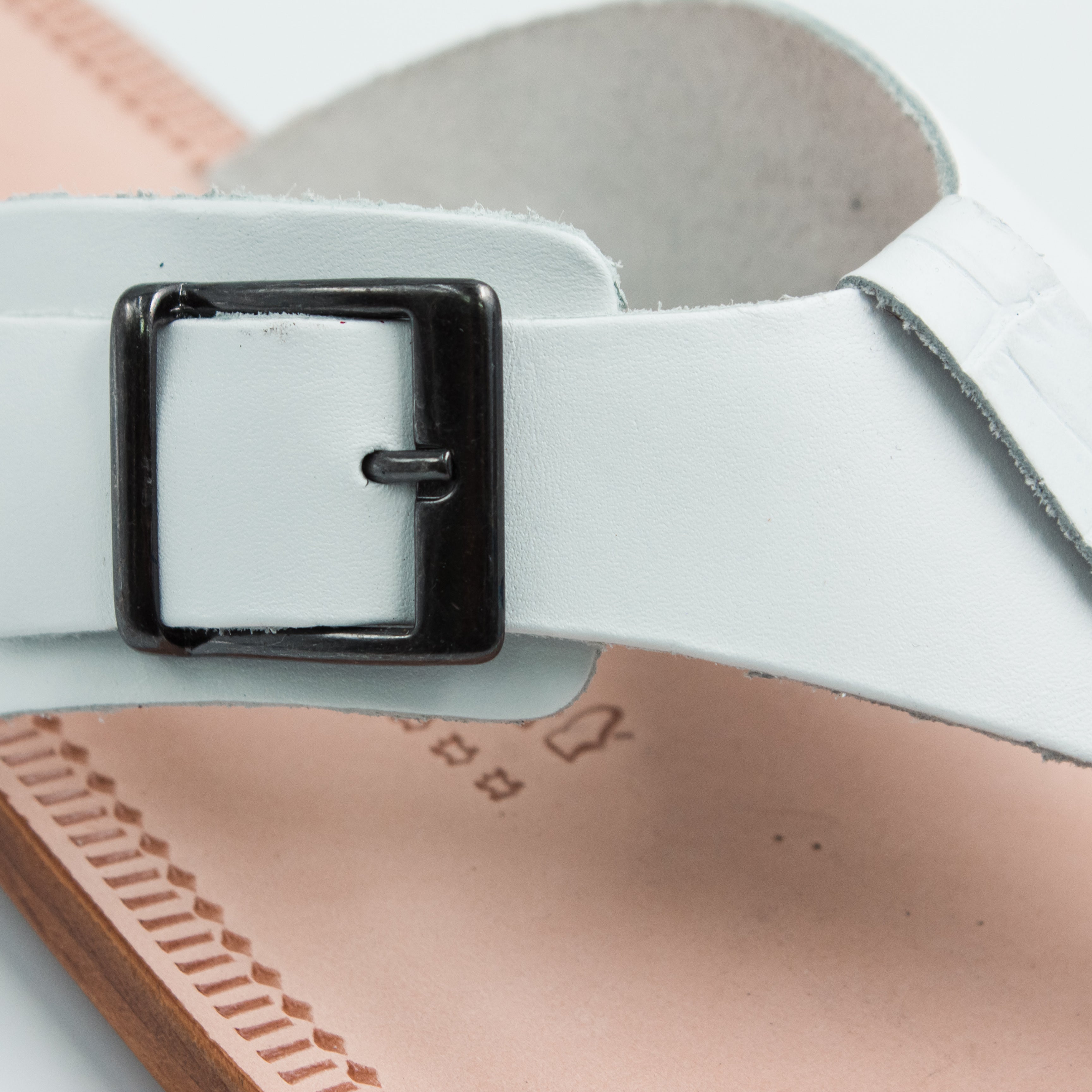 White Buckle Strap Slippers