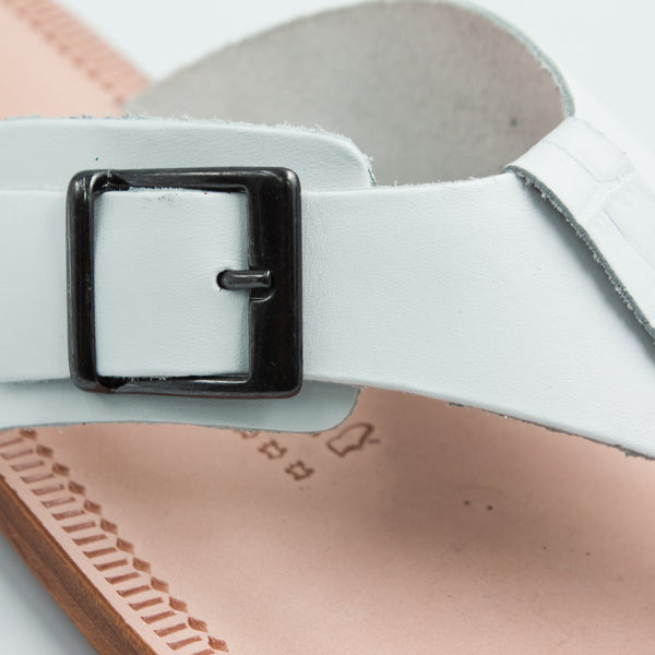 White Buckle Strap Slippers