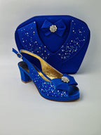 Royal Blue Stonework Set - Italian Shoe and Bag Set - Classic Shoes London