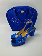 Royal Blue Stonework Set - Italian Shoe and Bag Set - Classic Shoes London