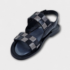 Black Grey Verona Checkered Sandals - Italian Women's Slippers - Classic Shoes London