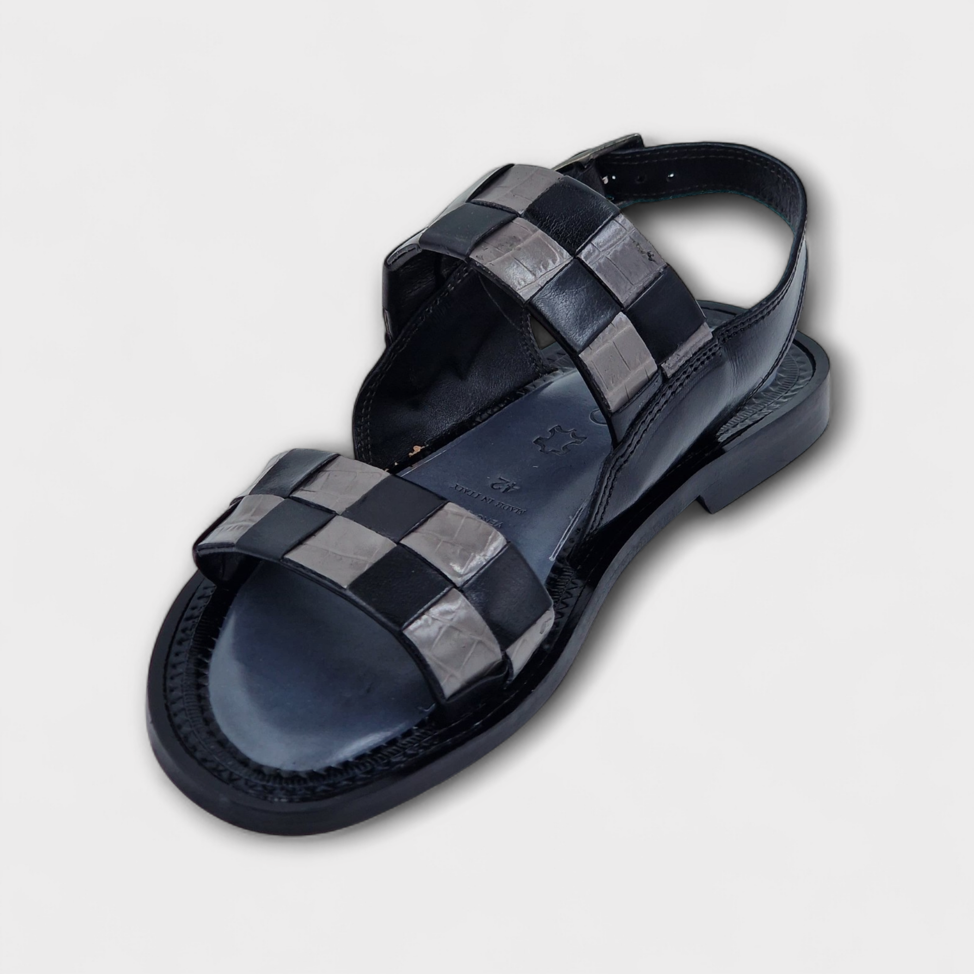 Black & Grey Verona Checkered Sandals