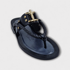 Black Romanesque Toe-Post Slippers - Italian Women's Slippers - Classic Shoes London