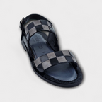 Black Grey Verona Checkered Sandals - Italian Women's Slippers - Classic Shoes London
