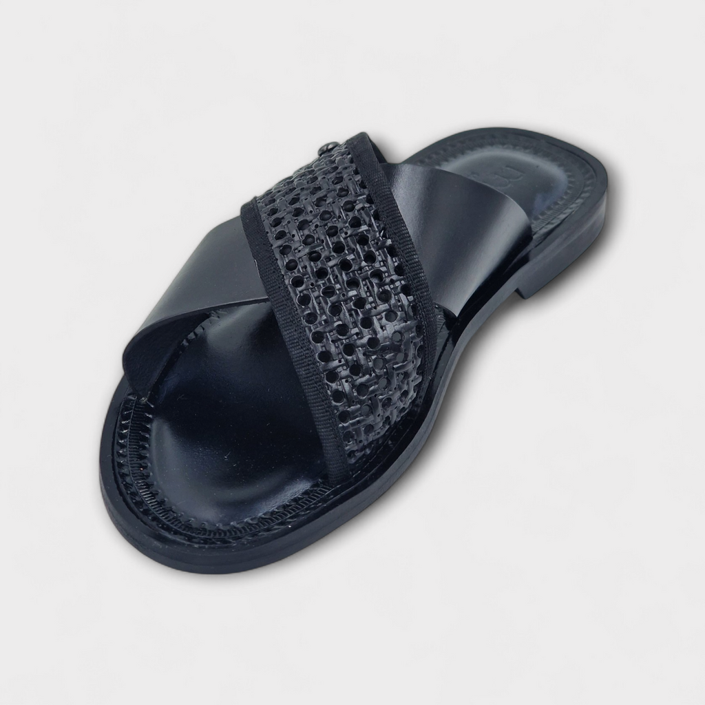 Black Como Cross-Strap Slipper