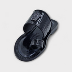 Black Venezia Medusa Croc Toe-Post Slipper - Italian Women's Slippers - Classic Shoes London