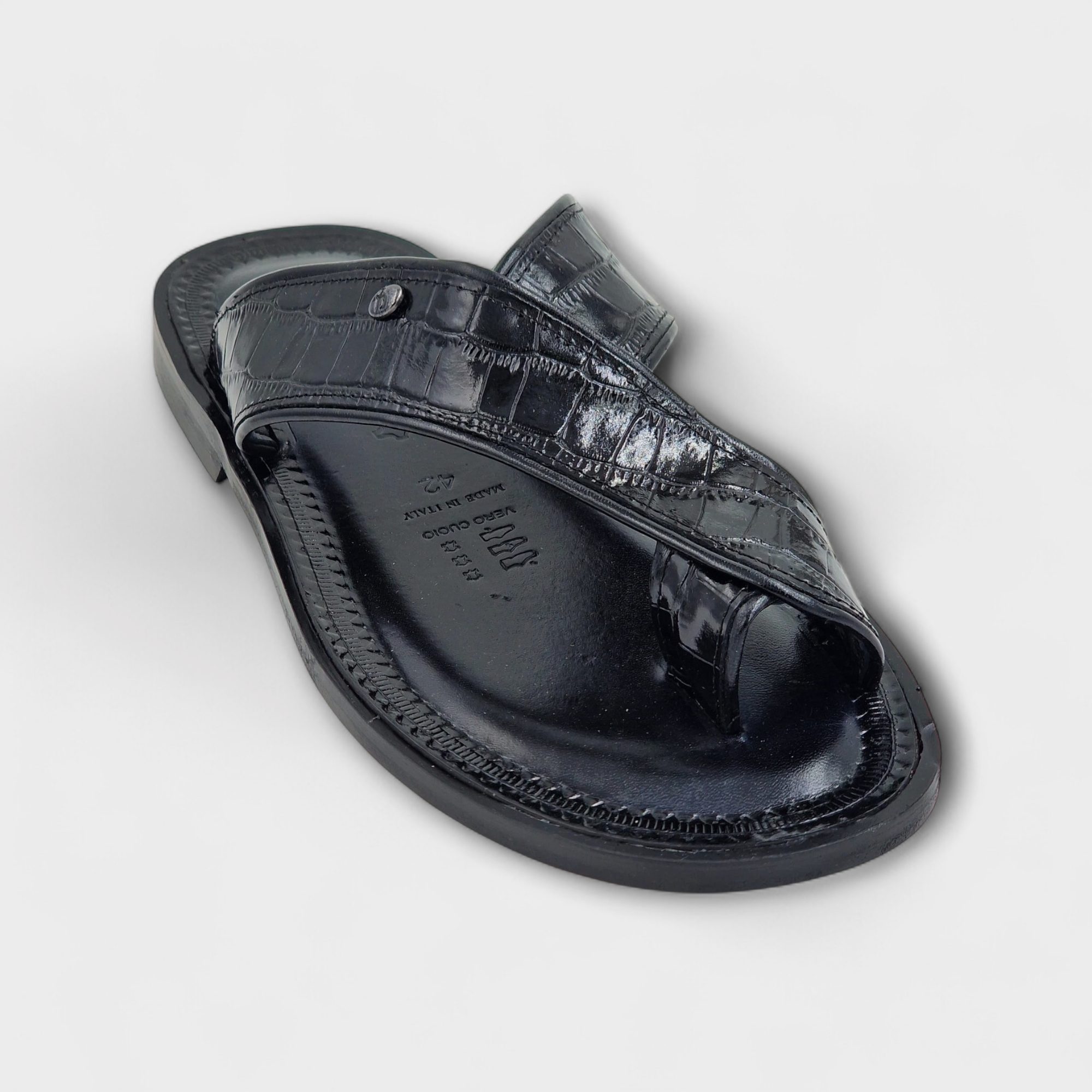 Black Venezia Croc Toe-Post Slipper