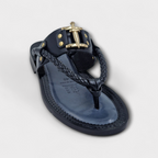 Black Palermo Warrior Toe-Post Slipper - Italian Women's Slippers - Classic Shoes London