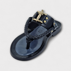 Black Palermo Warrior Toe-Post Slipper - Italian Women's Slippers - Classic Shoes London
