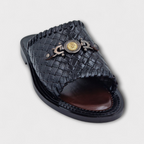 Dark Brown Woven Medallion Slipper - Italian Women's Slippers - Classic Shoes London