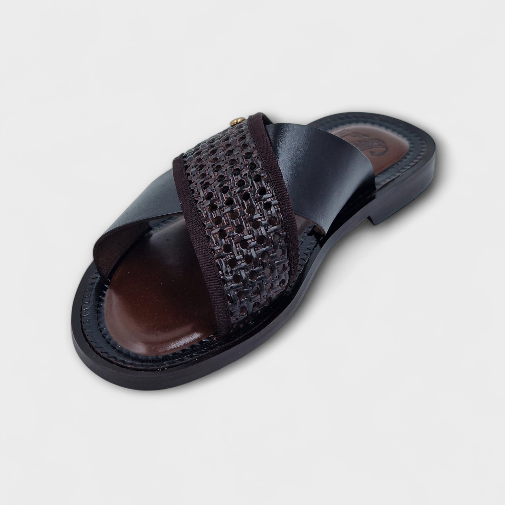 Black & Brown Como Cross-Strap Slippers