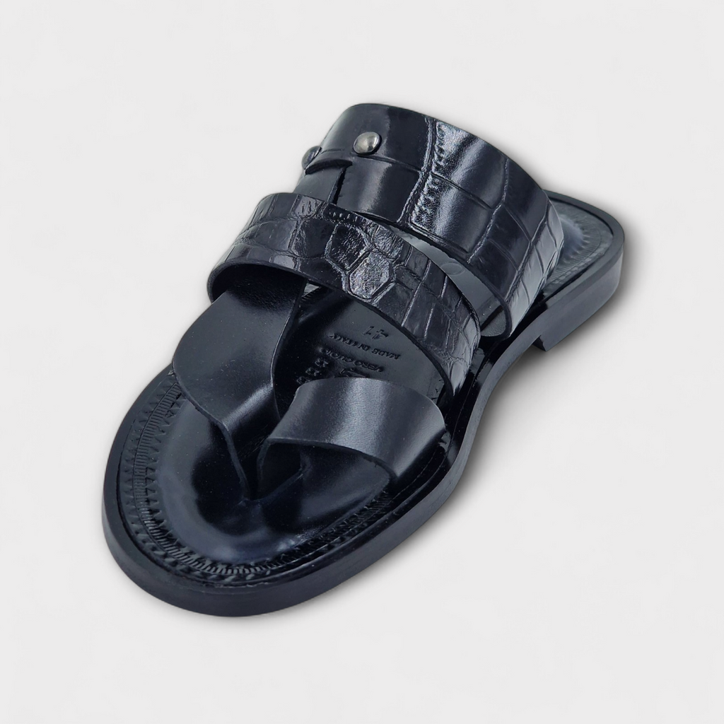Black Venezia Duo Croc Toe-Post Slippers