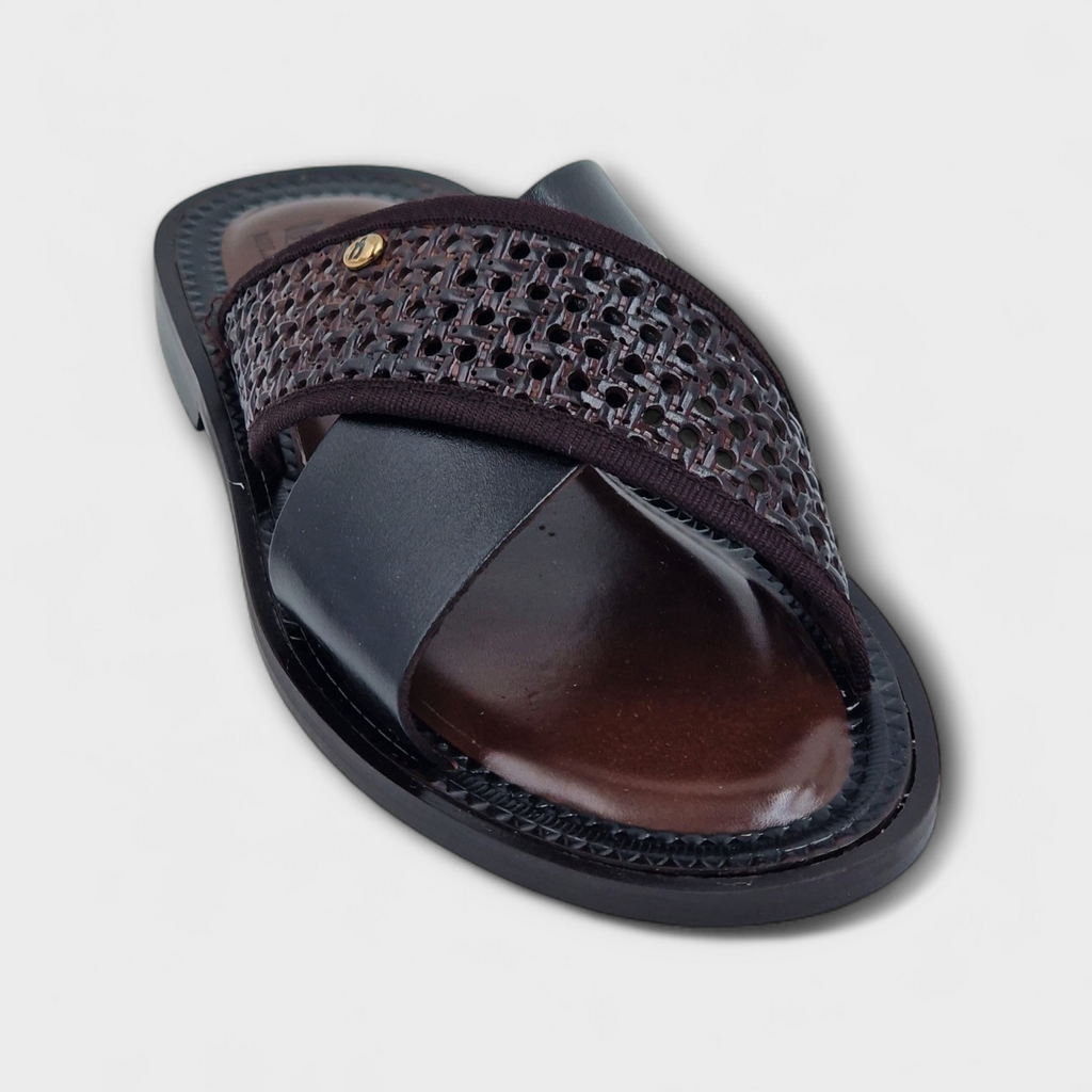 Black & Brown Como Cross-Strap Slippers