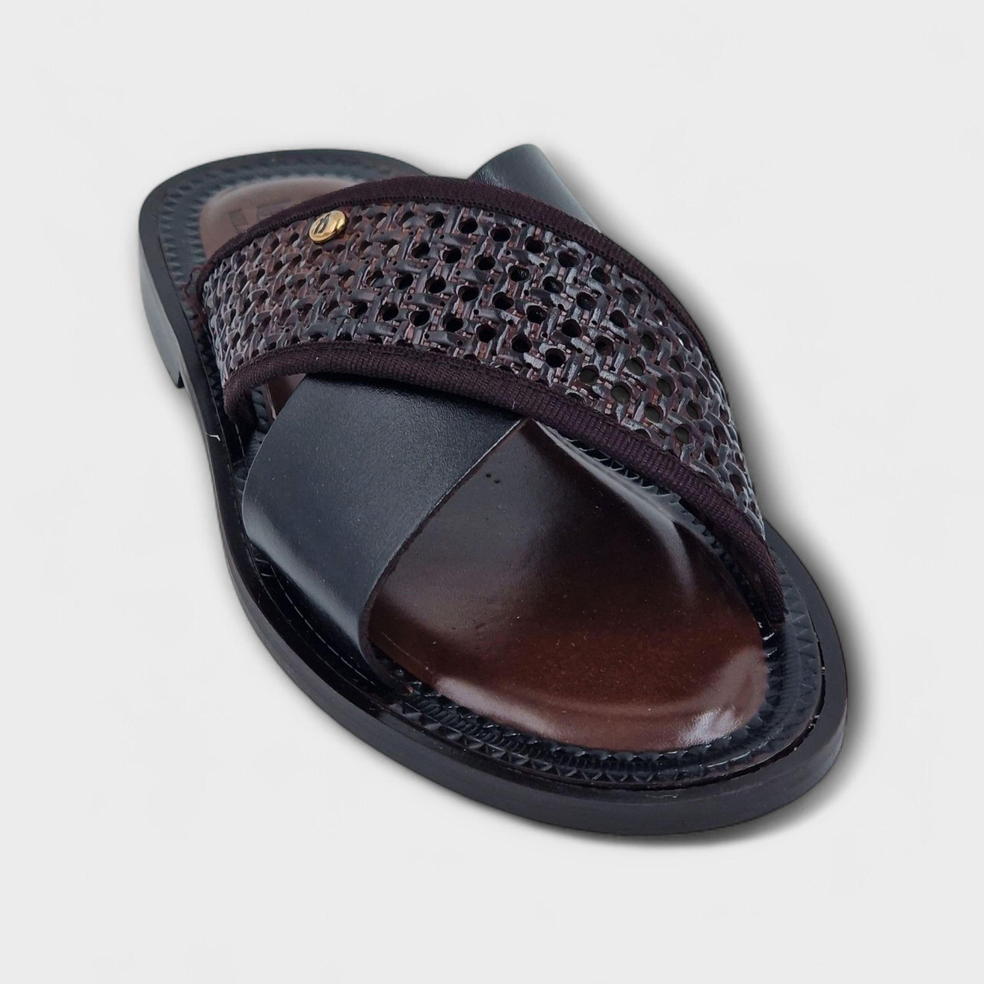 Black & Brown Como Cross-Strap Slippers