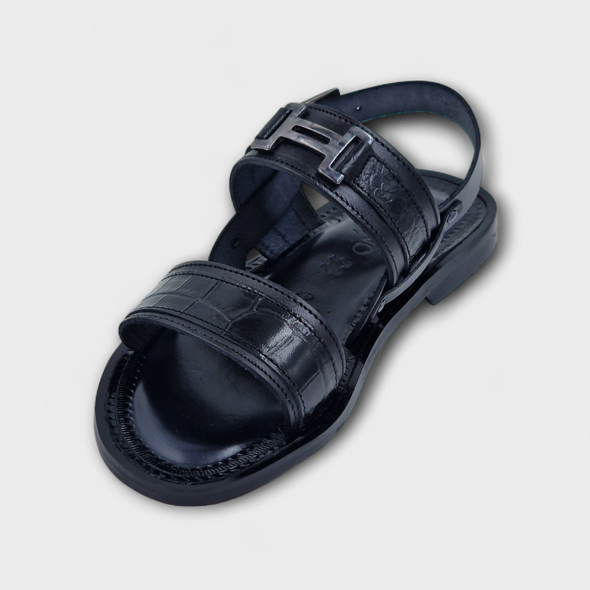 Italian Black Imperia H-Buckle Sandals - Dress Slippers | Black | Classic Shoes London Italian Black Imperia H-Buckle Sandals - Dress Slippers | Black | Classic Shoes London