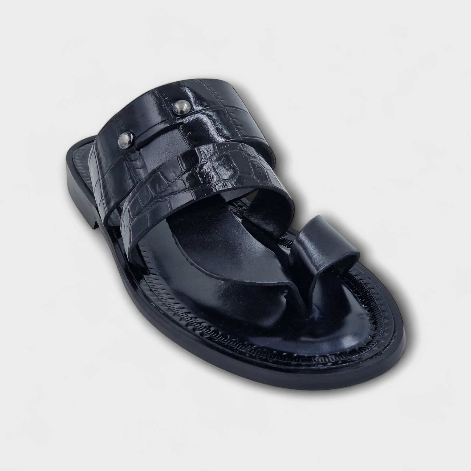 Black Venezia Duo Croc Toe-Post Slippers